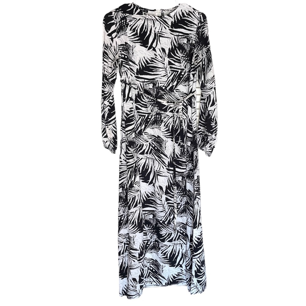 Black Floral Crew Neck A-line Cotton Dress